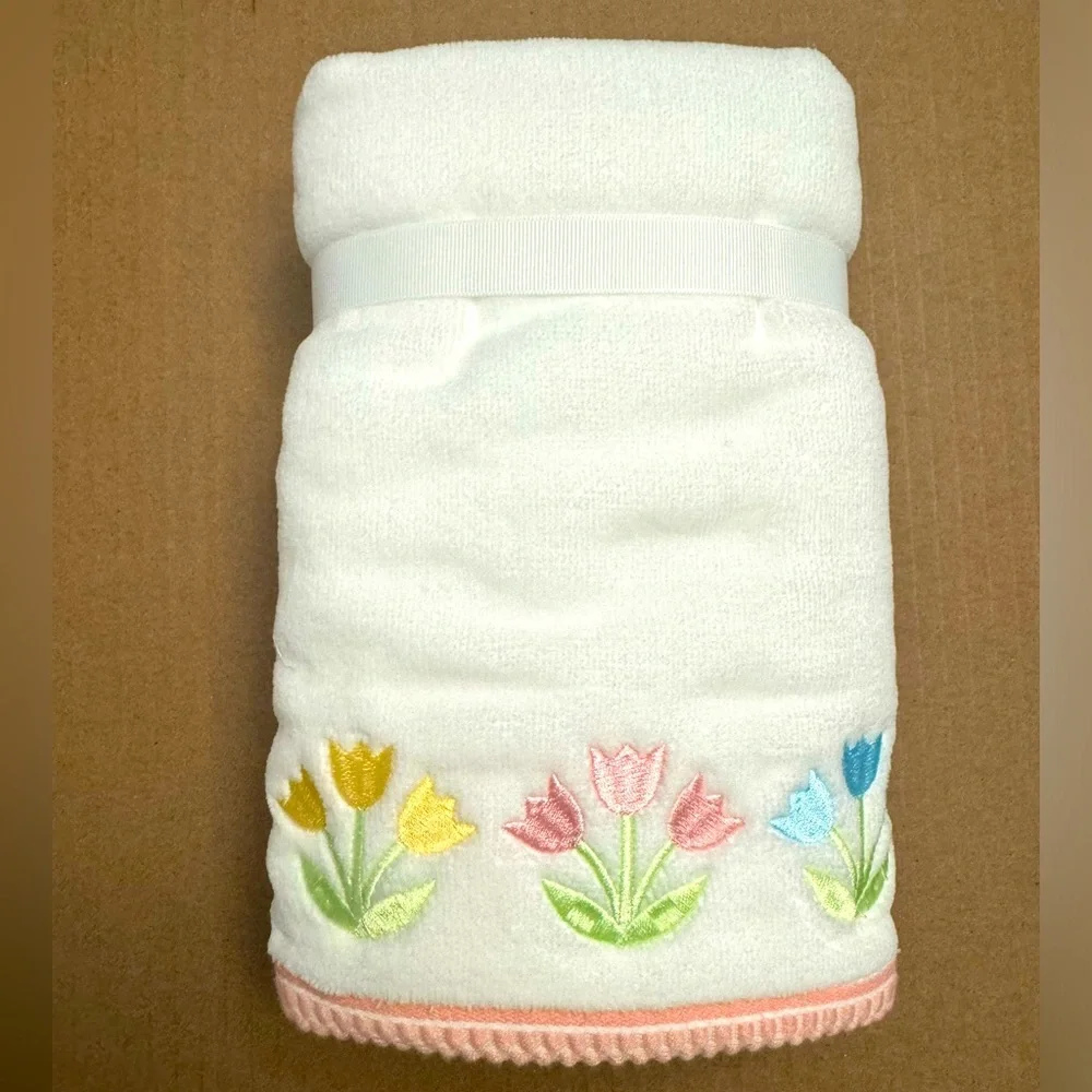 💥2pc CARO Home Hand Towel Set With Embossed Tulips - 100% Cotton (EOD) -Multi